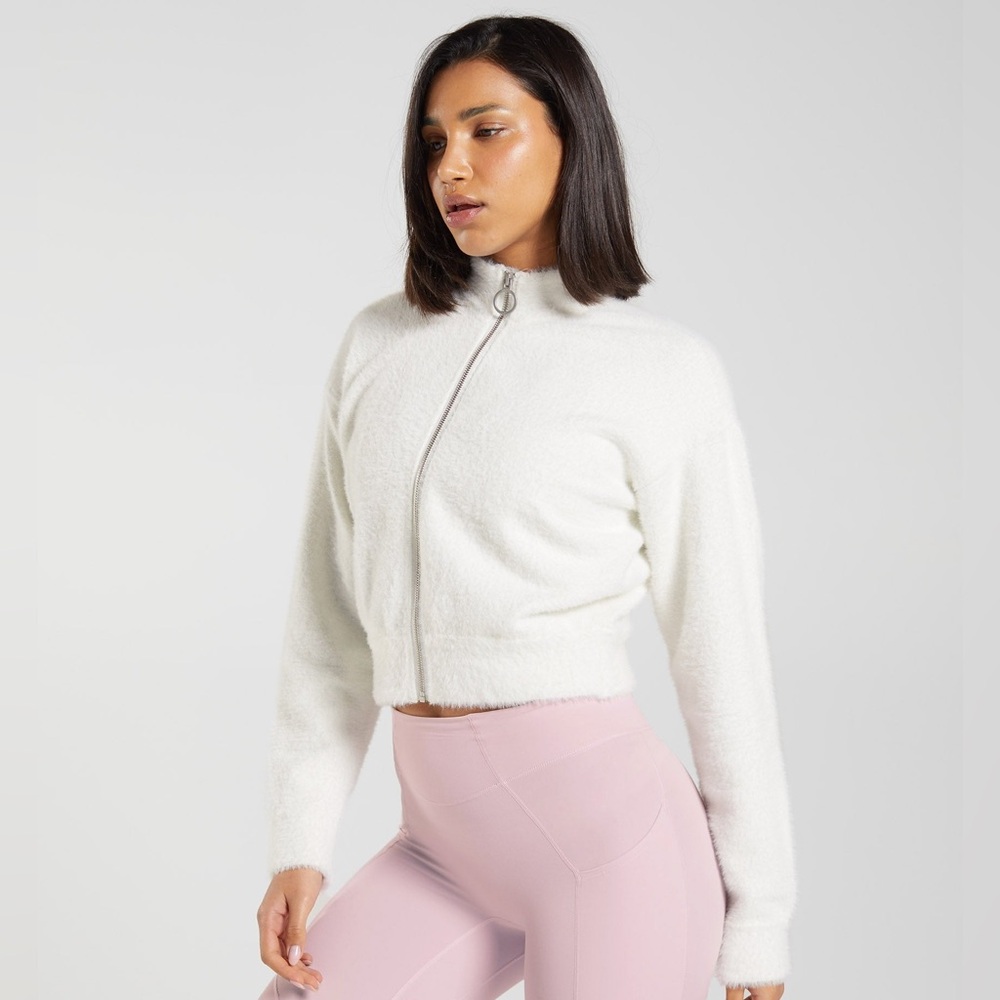 white zip up jacket whitney simmons limited edition gymshark